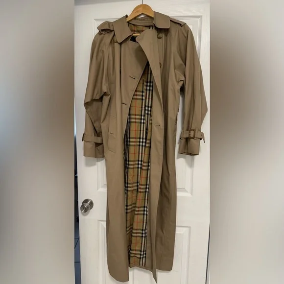Vintage Burberrys Trench Coat Long Beige Nova Check Wool Liner - Picture 12 of 12